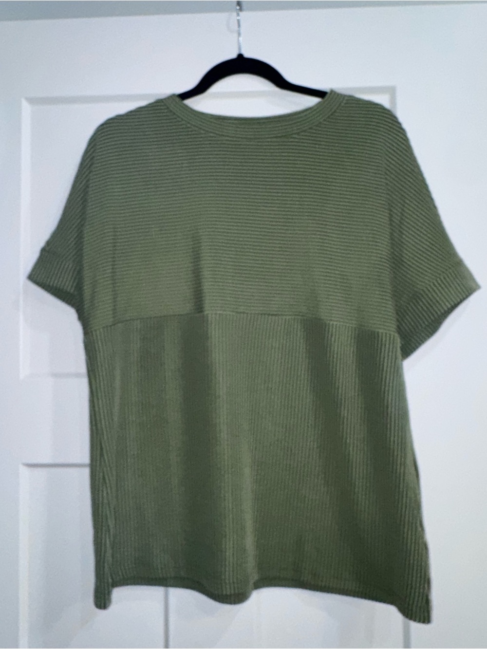 Relaxed Olive Ribbed Short-Sleeve Knit Top